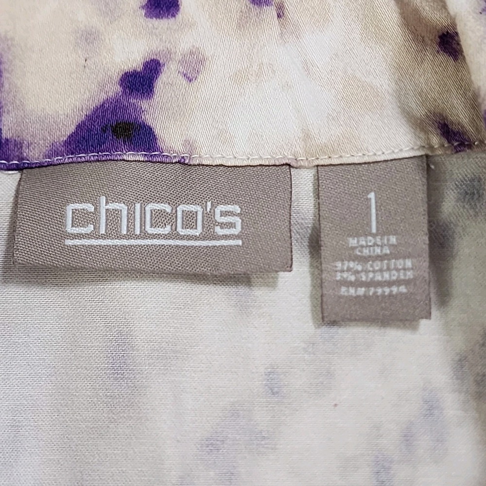 Chicos Women's Jacket Sz 1 Beige Purple Animal Print Button M Size‎ 8 - Picture 5 of 9